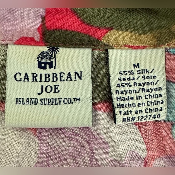 Caribbean  Joe Island Supply Co. Silk Red(1) Blue (1) Floral Print Womens Top M - Picture 10 of 12